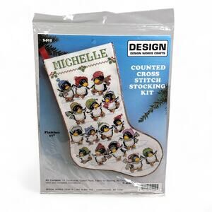 Penguin Christmas Stocking Counted Cross Stitch Kit 17 Inch Design Works 5402
